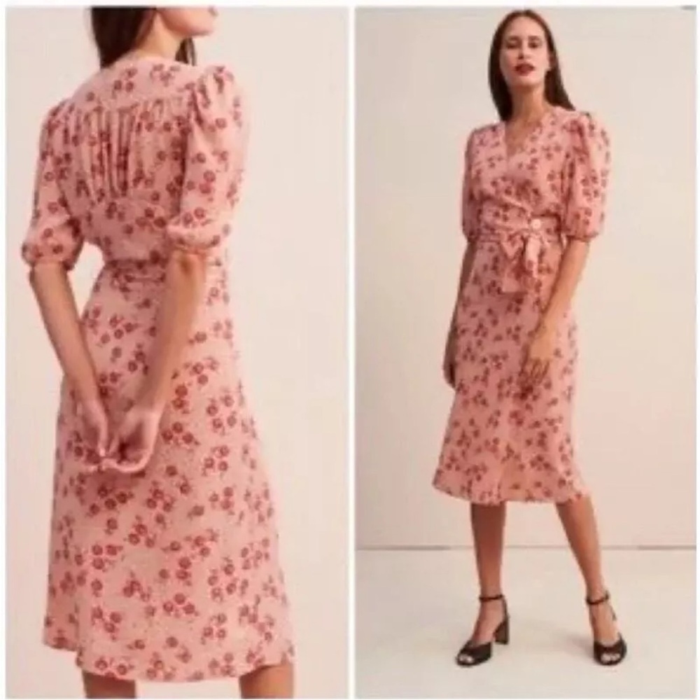 Rouje Rosalie Rose Pink Floral Wrap Dress